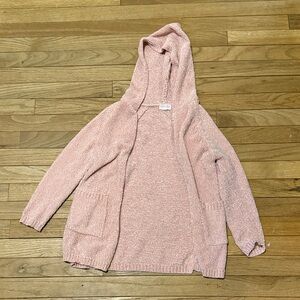 Girls' Cozy Hooded Open-Front Cardigan in Dusty Pink
